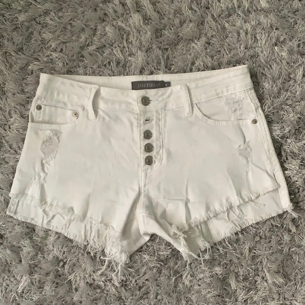 White Distressed Denim Shorts